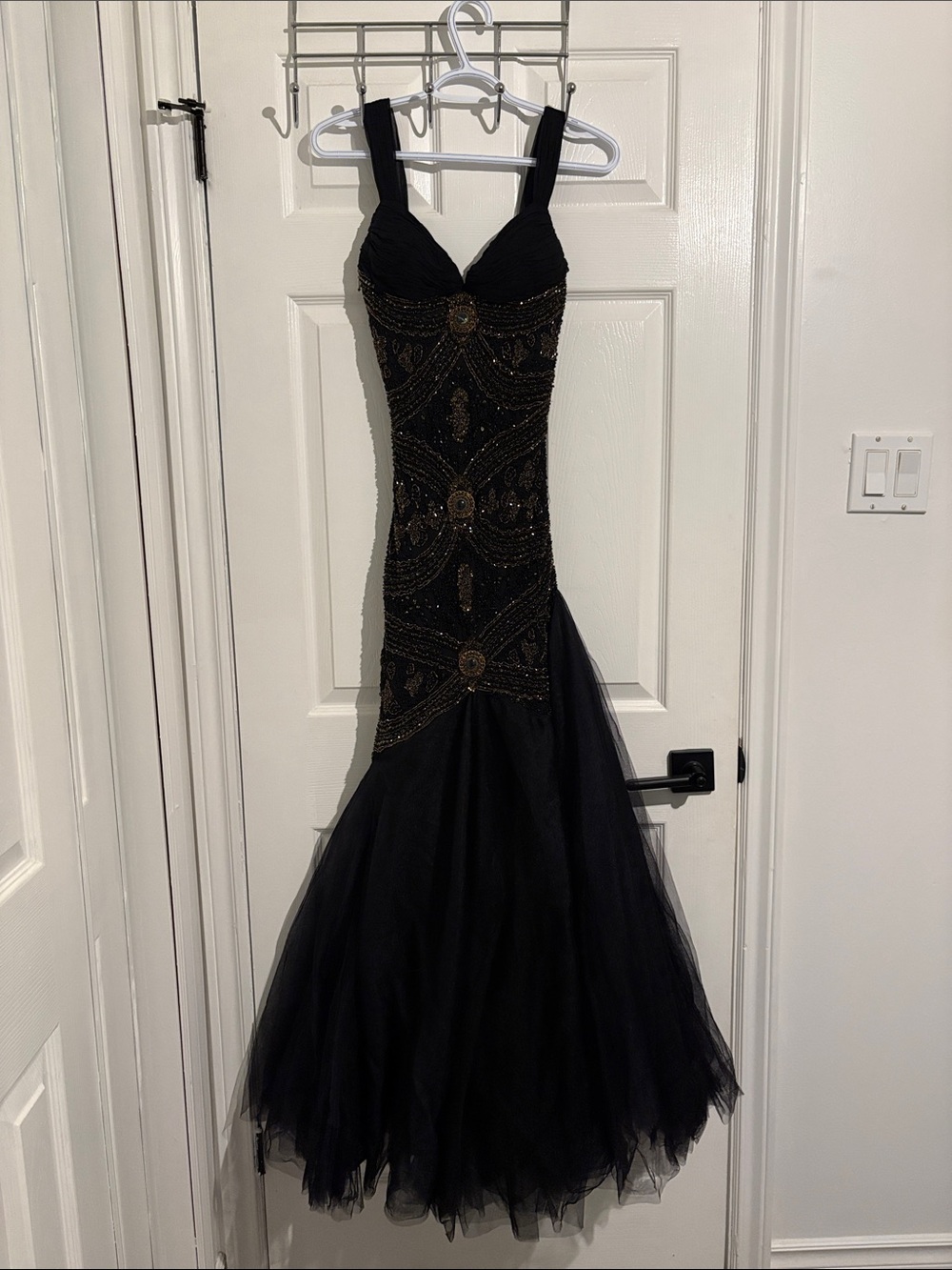 Black Beaded Tulle Mermaid Evening Dress